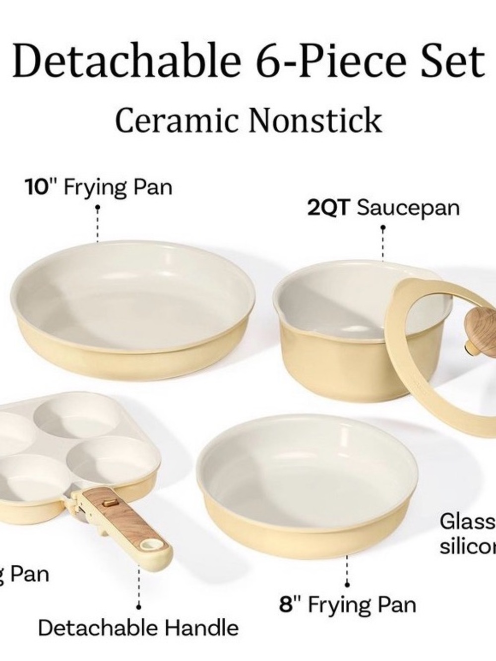 6-Piece Stackable Ceramic Cookware Set in Soft Yellow - Picture 2 of 6